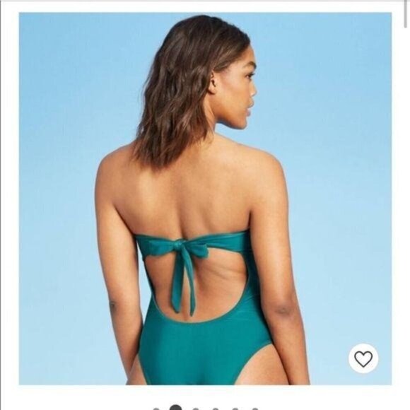 Shade & Shore Teal Bandeau Tie Back Swimsuit - Picture 2 of 5